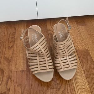 New Nude platform sandals. Cork wedge